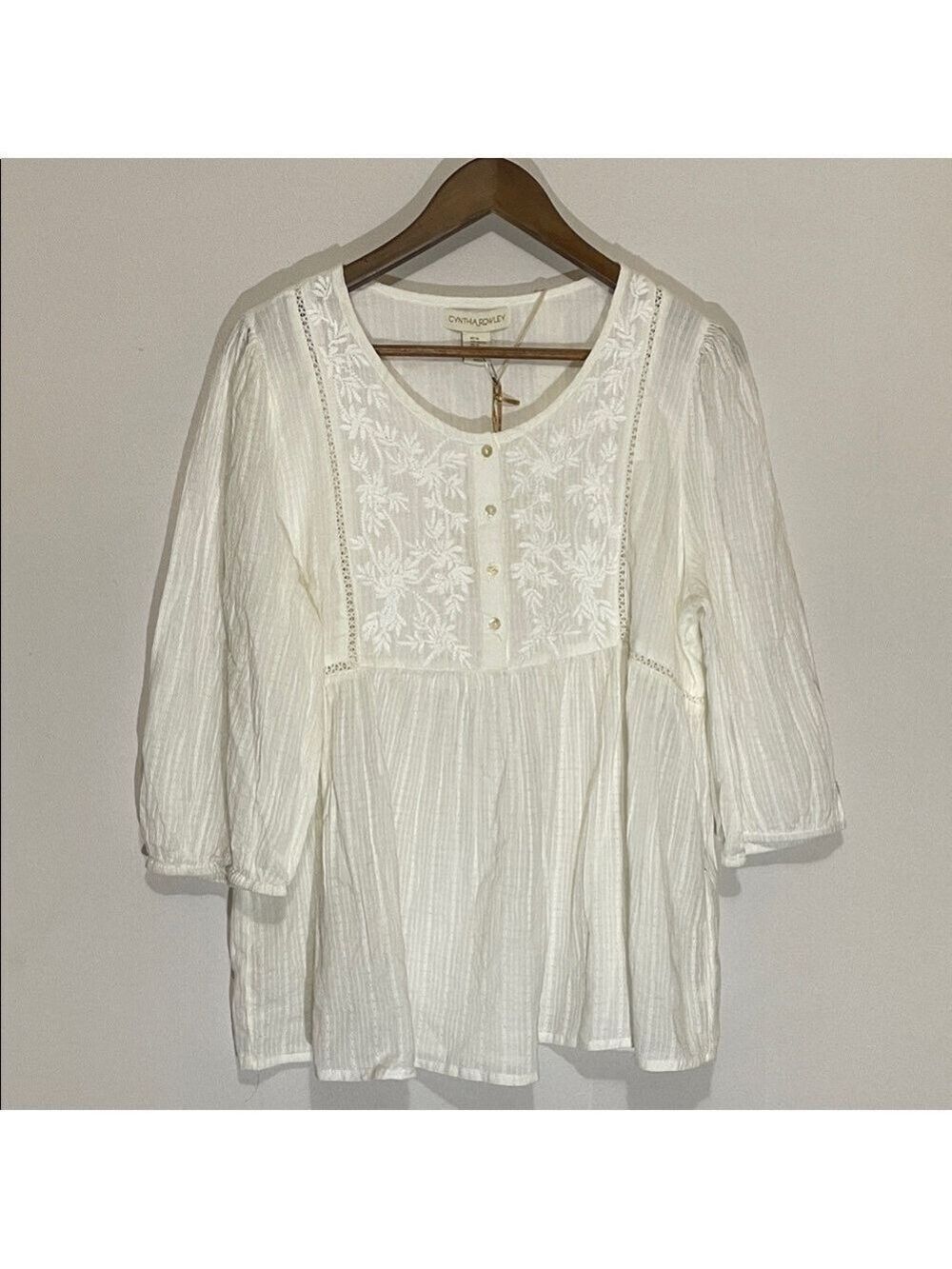 Cynthia Rowley Ivory 3/4 Sleeve Blouse Sz X-LARGE